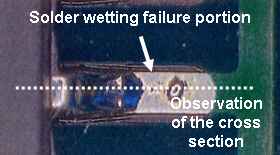 Appearance of solder wetting failure portion