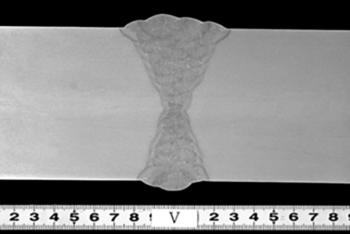 Example of cross-sectional macrostructure of 80-mm thick weld