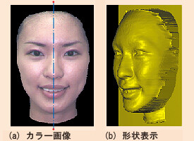 図4　顔の左右の凹凸差（赤：凸，青：凹）